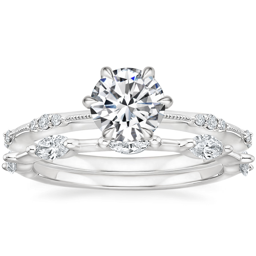 18K White Gold Alena Diamond Ring with Aimee Marquise Diamond Ring (1/3 ct. tw.)
