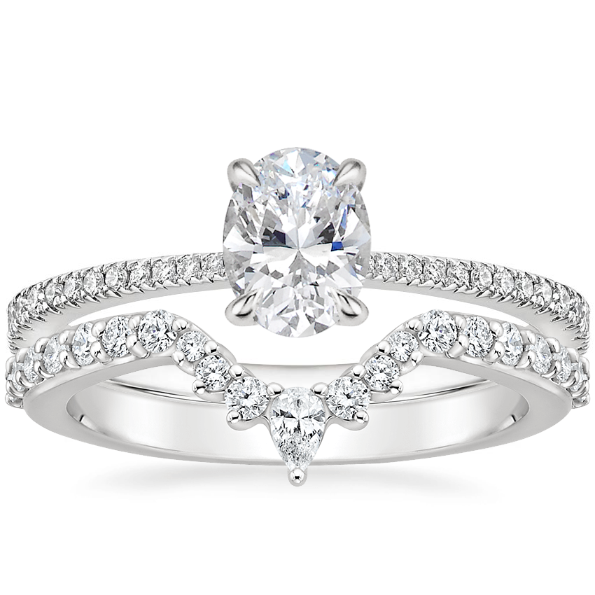 18K White Gold Luxe Everly Diamond Ring (1/3 ct. tw.) with Luxe Lunette Diamond Ring (1/3 ct. tw.)