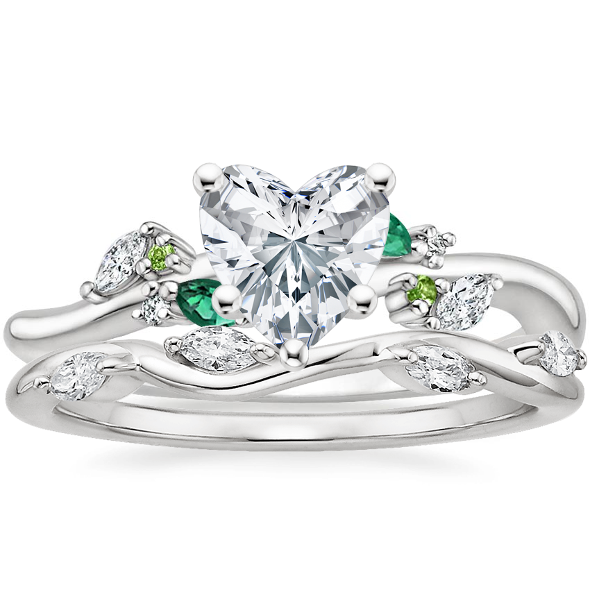 Platinum Arden Diamond Ring with Lab Emerald Accents with Winding Willow Diamond Ring