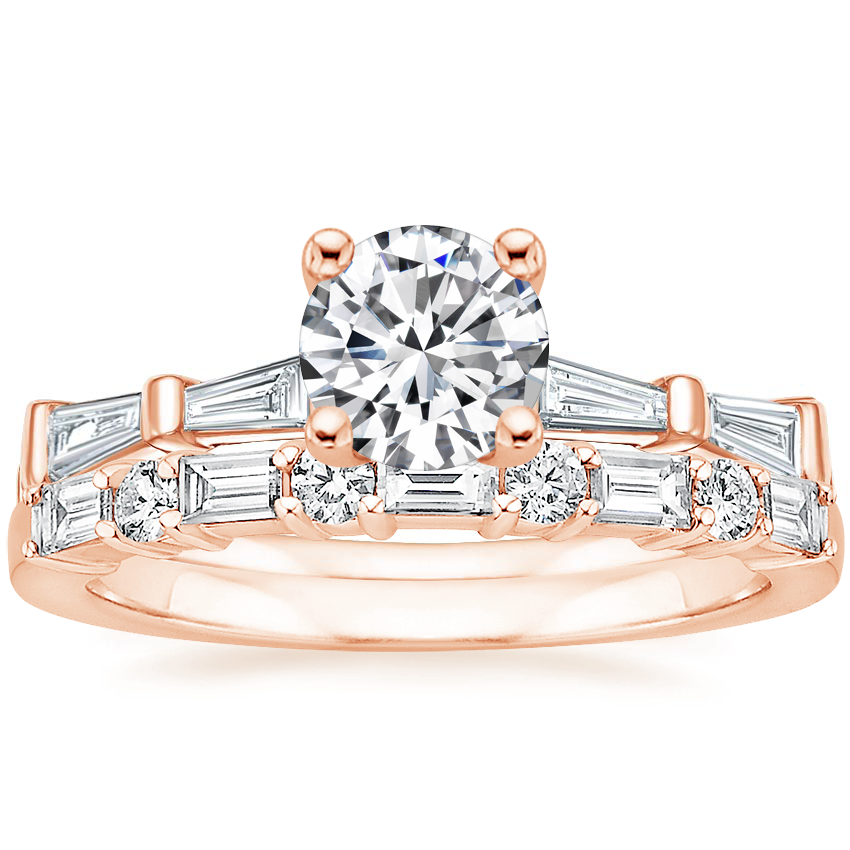 14K Rose Gold Memoir Baguette Diamond Ring (1/2 ct. tw.) with Leona Diamond Ring (1/3 ct. tw.)