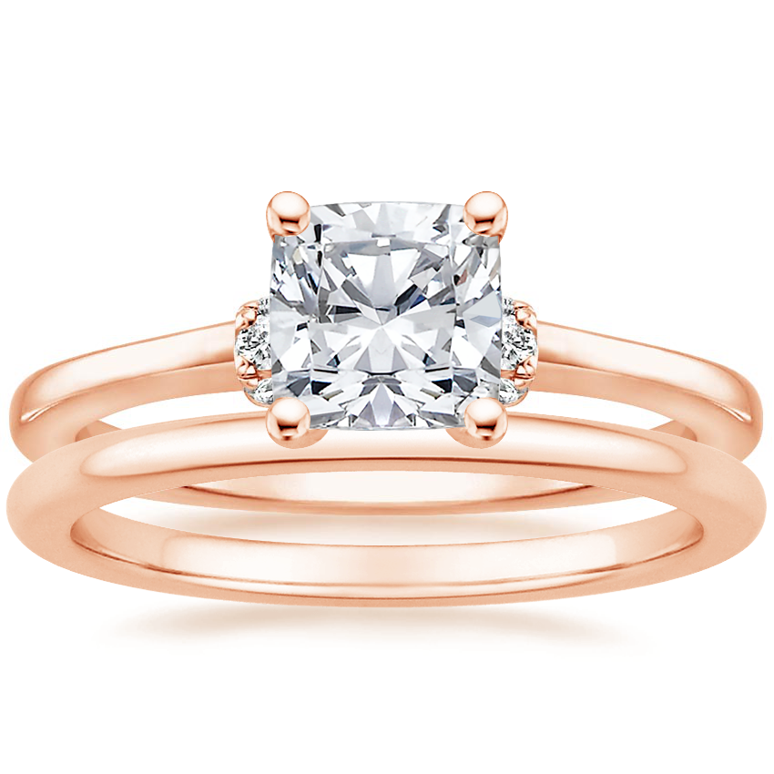 14K Rose Gold Leighton Diamond Ring with Petite Comfort Fit Wedding Ring
