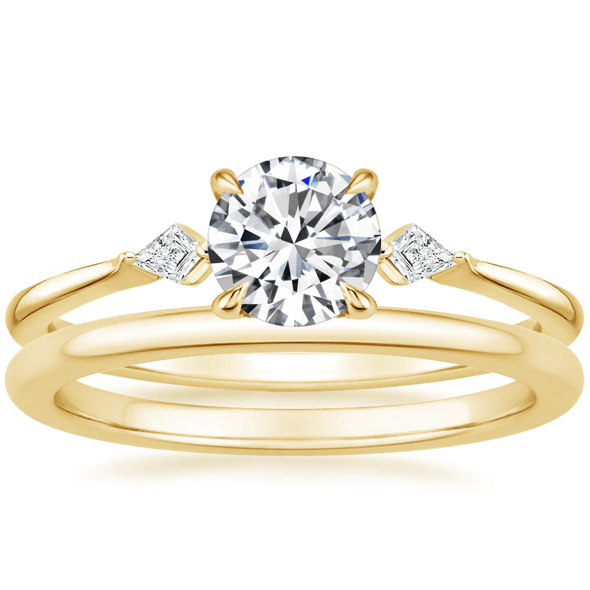 18K Yellow Gold Cometa Diamond Ring with Petite Comfort Fit Wedding Ring