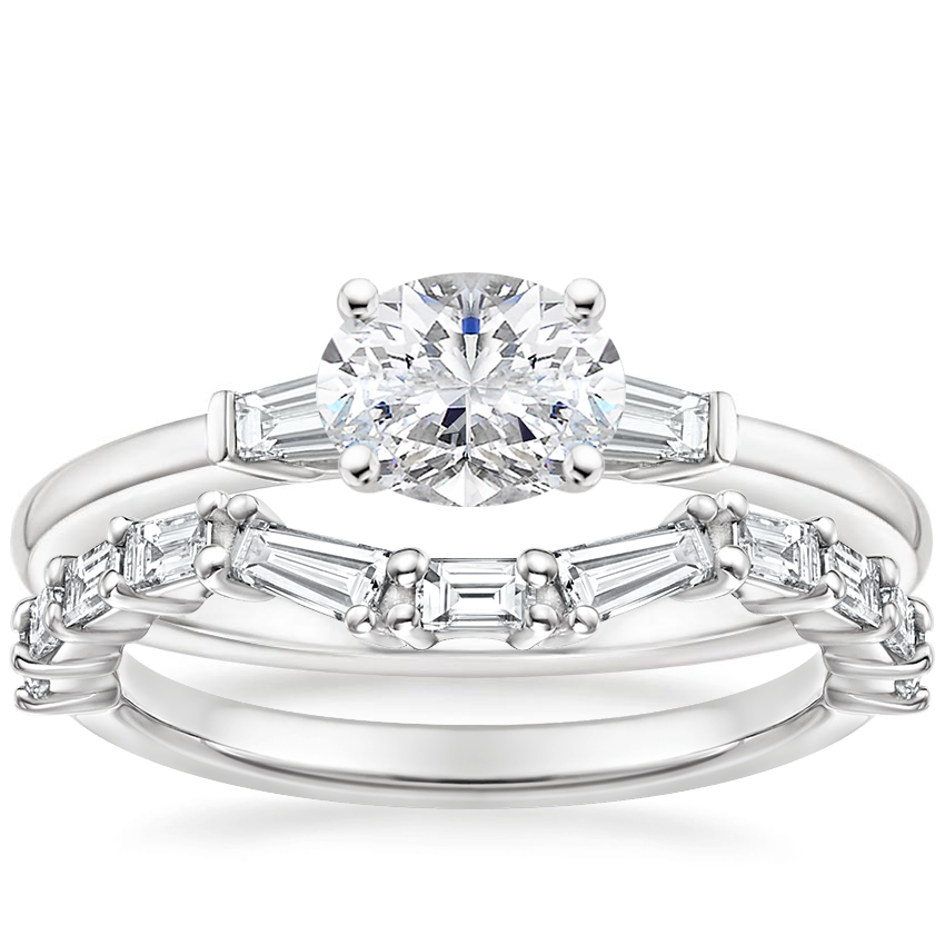 Platinum East West Tapered Baguette Diamond Ring with Luxe Tapered Baguette Contour Ring