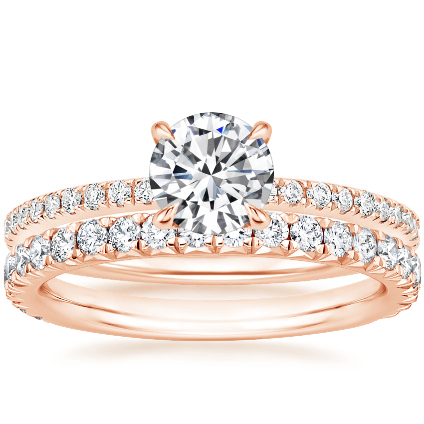 14K Rose Gold Luxe Perfect Fit Diamond Ring (1/4 ct. tw.) with Luxe Amelie Diamond Ring (1/2 ct. tw.)