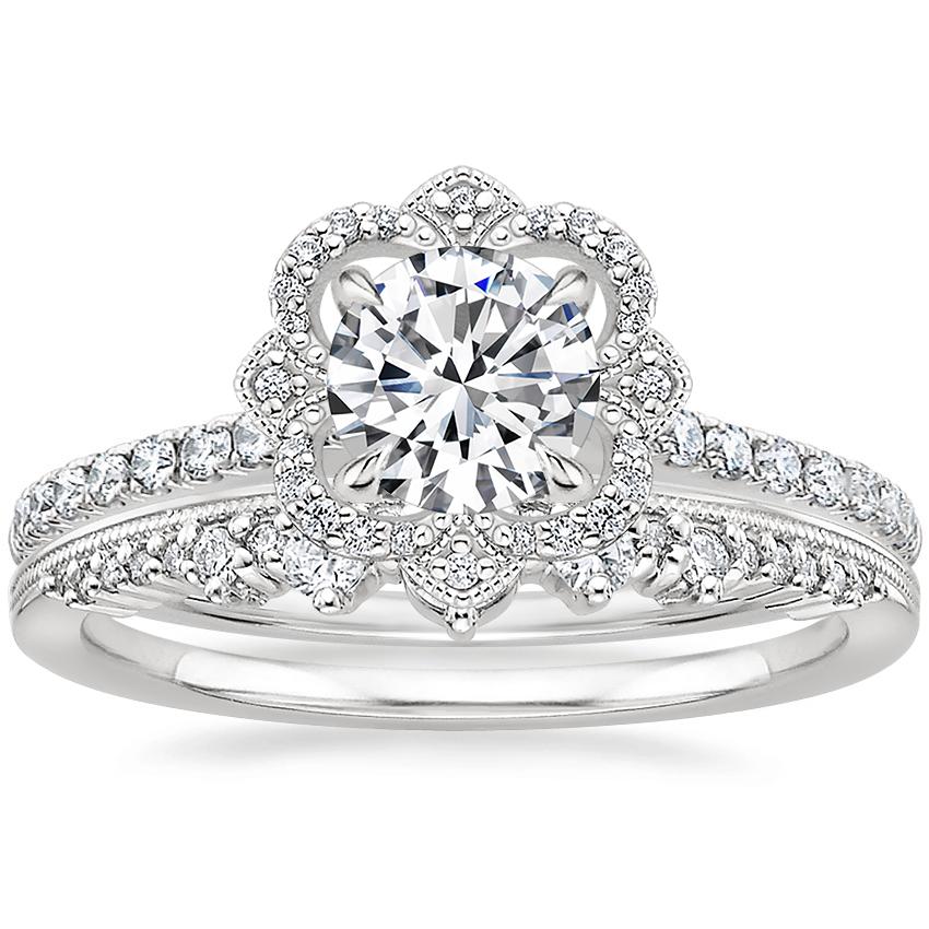 18K White Gold Reina Diamond Ring (1/4 ct. tw.) with Crown Diamond Ring