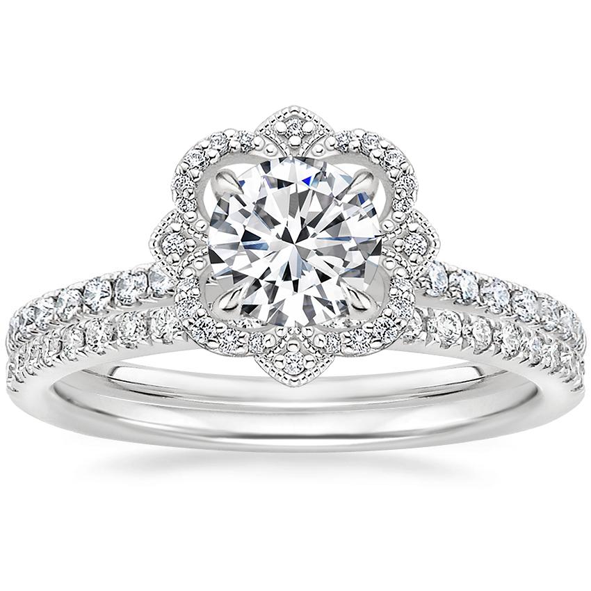 18K White Gold Reina Diamond Ring (1/4 ct. tw.) with Ballad Diamond Ring (1/6 ct. tw.)