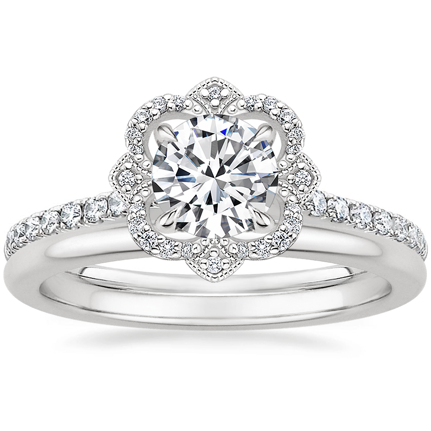 Platinum Reina Diamond Ring with Petite Comfort Fit Wedding Ring