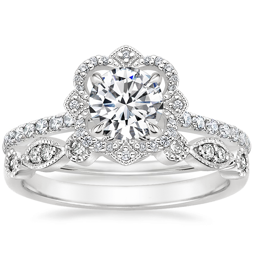 18K White Gold Reina Diamond Ring with Tiara Diamond Ring (1/10 ct. tw.)