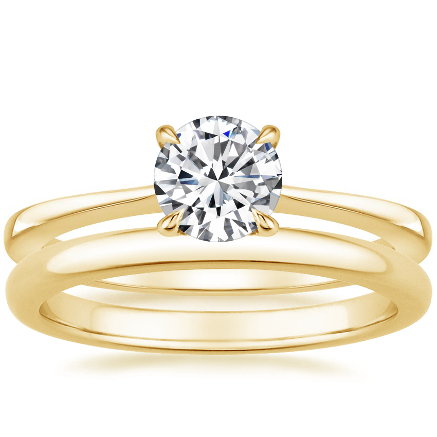 18K Yellow Gold Elle Ring with 2mm Comfort Fit Wedding Ring