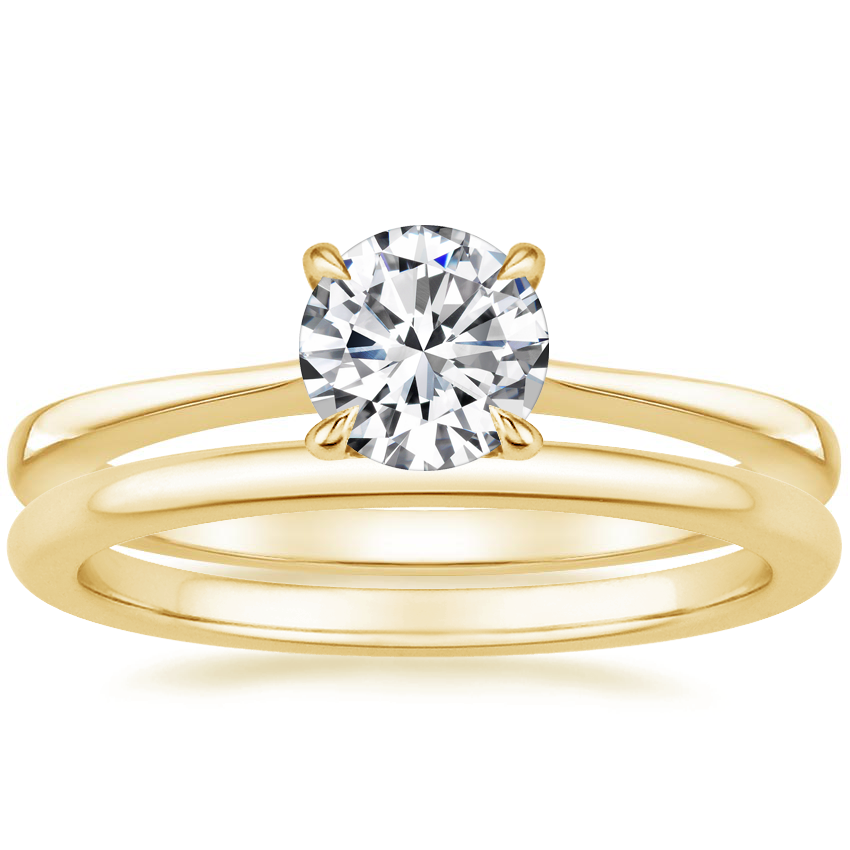 18K Yellow Gold Elle Diamond Ring with Petite Comfort Fit Wedding Ring
