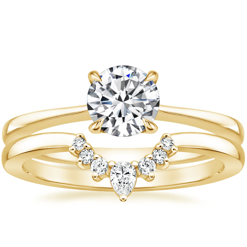 18K Yellow Gold Elle Ring with Lunette Diamond Ring