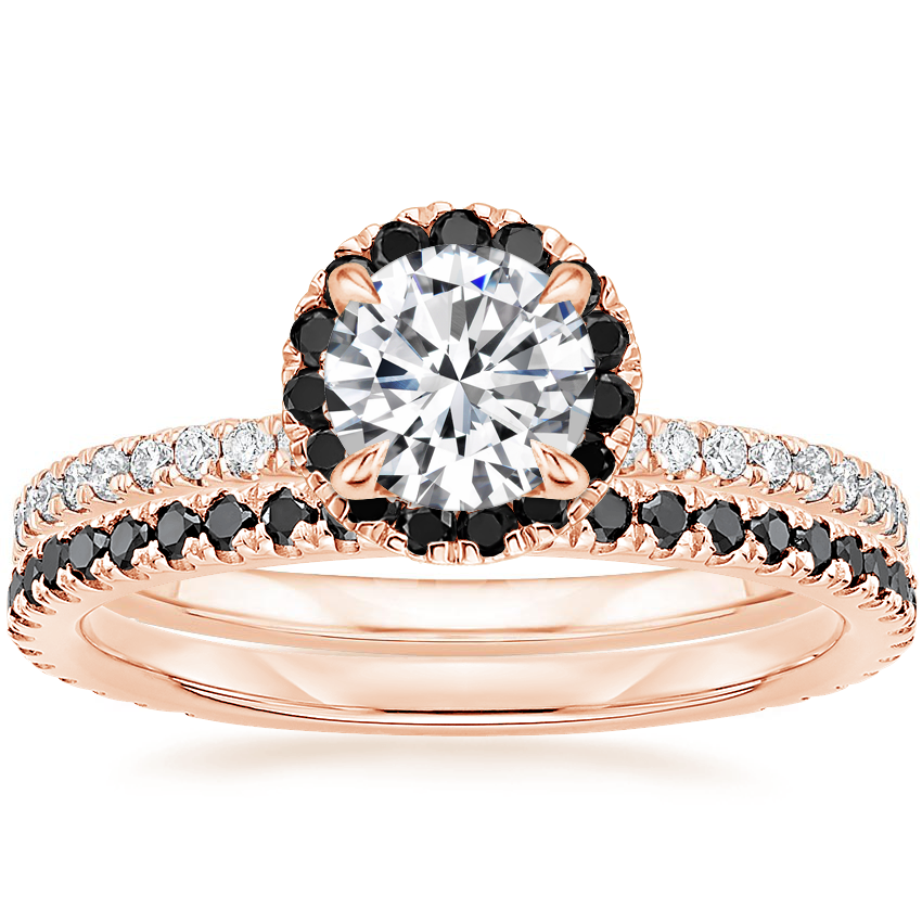 14K Rose Gold Waverly Diamond Ring with Black Diamond Accents with Luxe Ballad Black Diamond Ring
