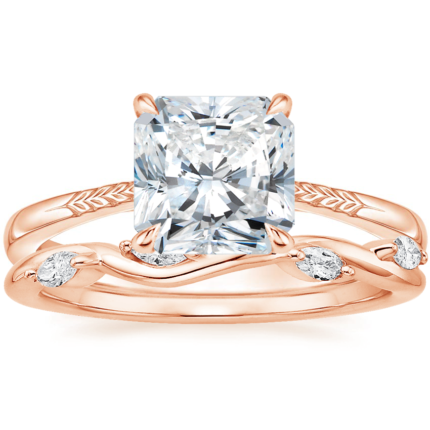 14K Rose Gold Laurel Engraved Ring with Winding Willow Diamond Ring