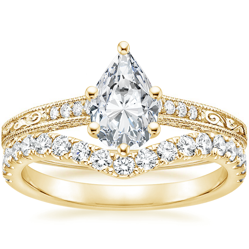 18K Yellow Gold Luxe Hudson Diamond Ring (1/10 ct. tw.) with Luxe Flair Diamond Ring (1/3 ct. tw.)