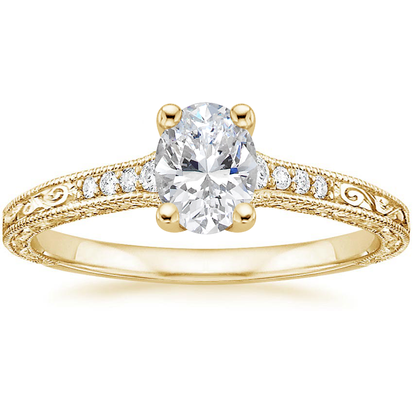 18K Yellow Gold Hudson Engraved Diamond Ring, large top view