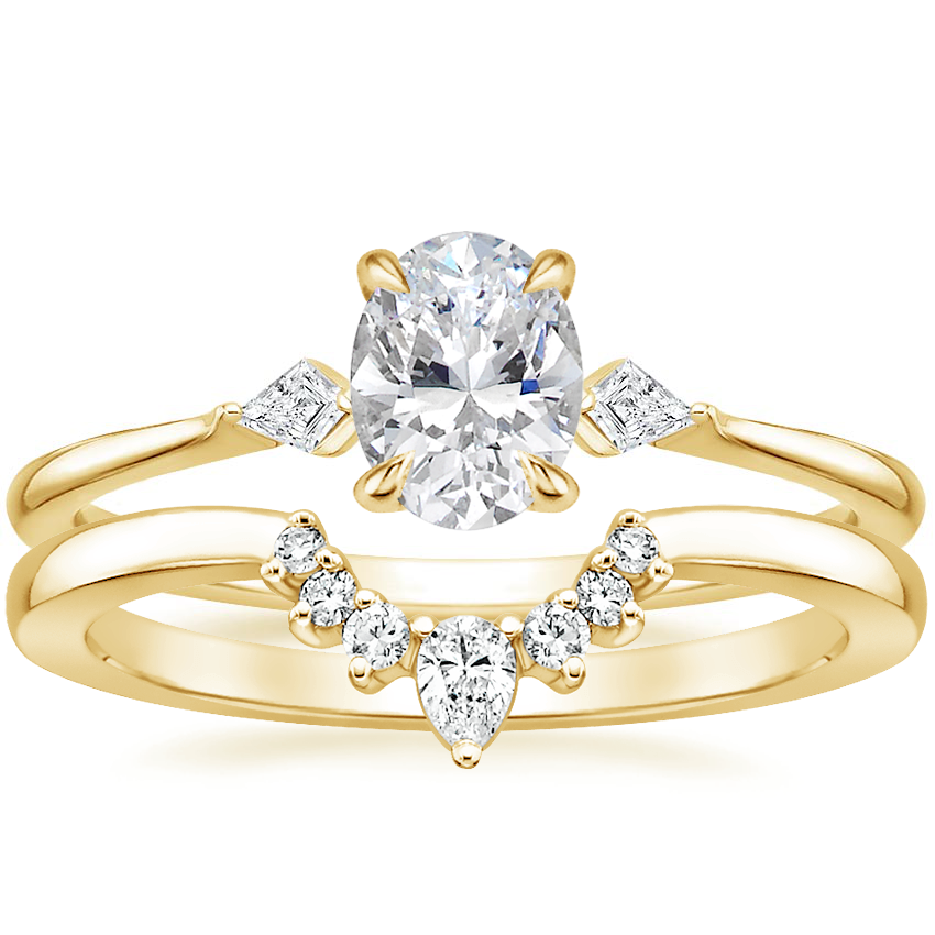18K Yellow Gold Cometa Diamond Ring with Lunette Diamond Ring