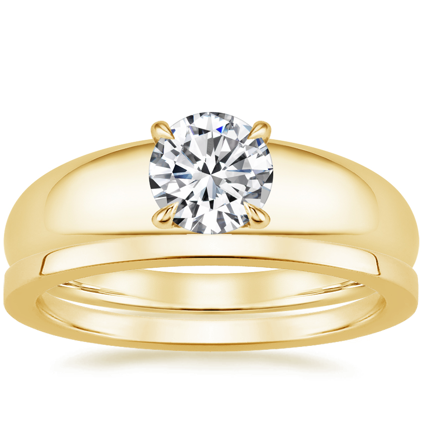 18K Yellow Gold Adrian Ring with Petite Quattro Wedding Ring