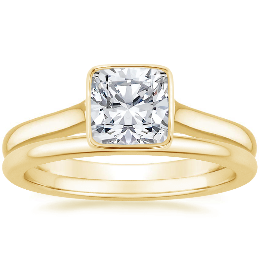 18K Yellow Gold Luna Ring with Petite Comfort Fit Wedding Ring