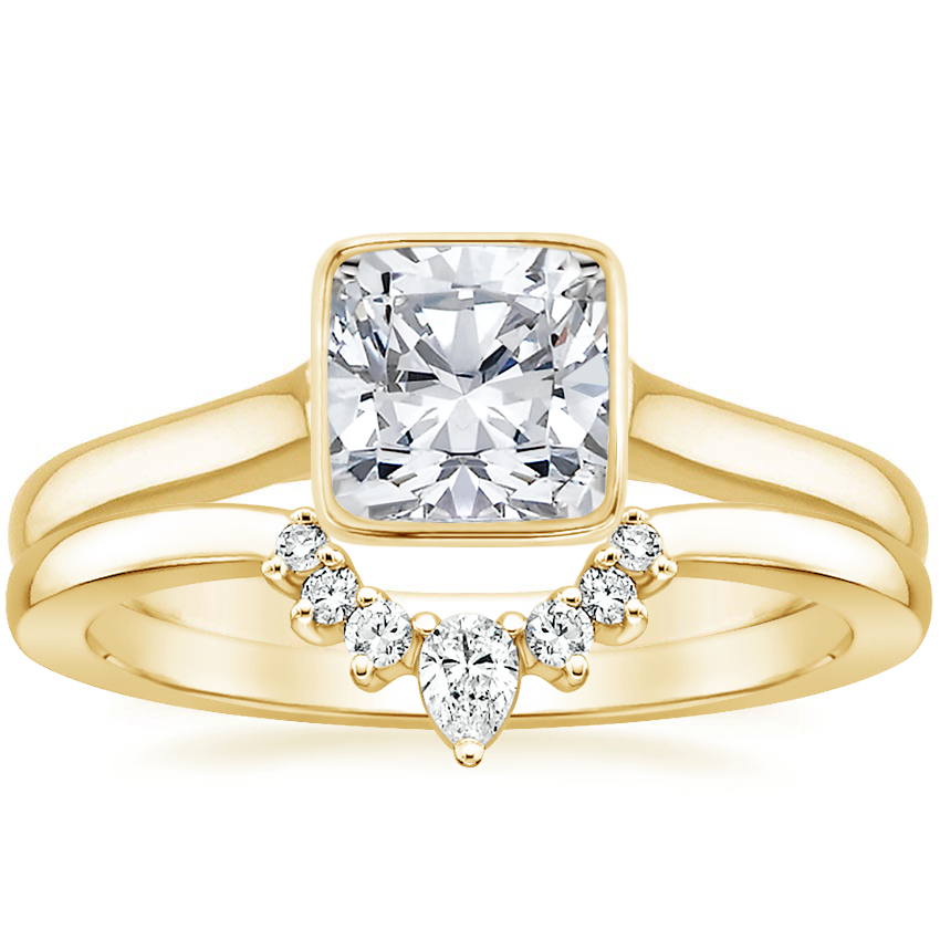 18K Yellow Gold Luna Ring with Lunette Diamond Ring