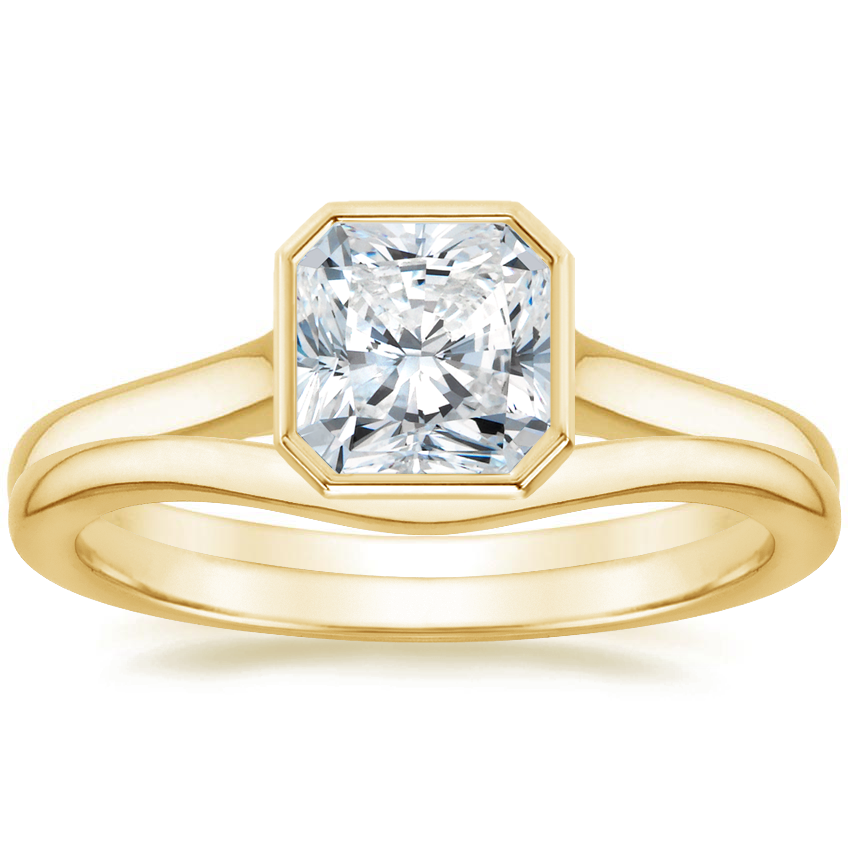 18K Yellow Gold Luna Ring with Petite Curved Wedding Ring