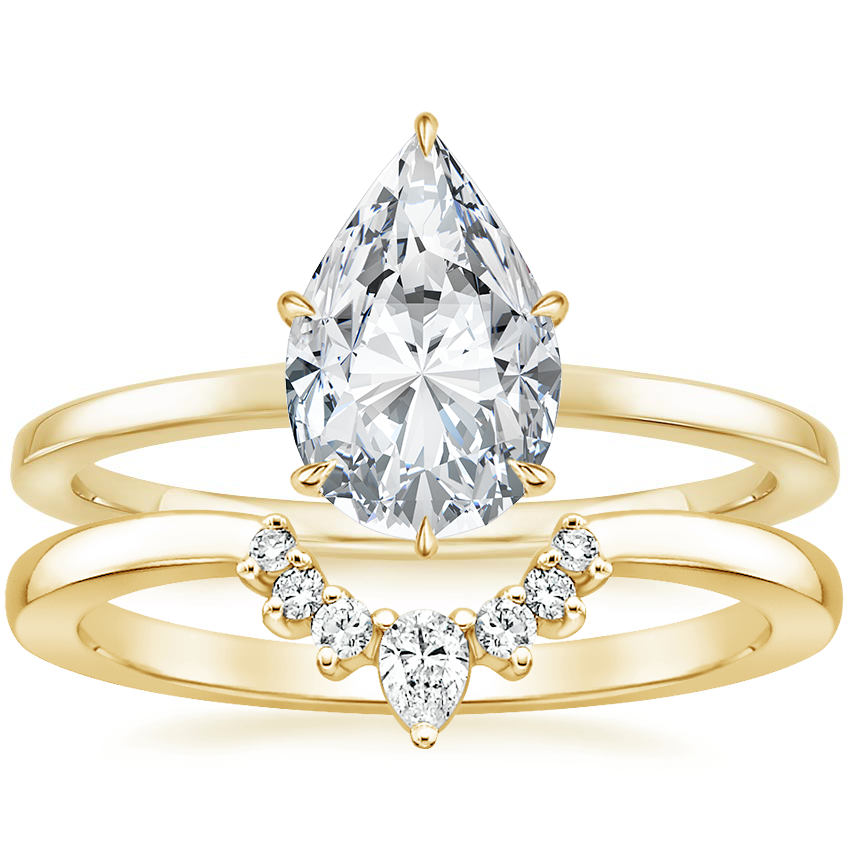 18K Yellow Gold Secret Halo Six-Prong Diamond Ring with Lunette Diamond Ring