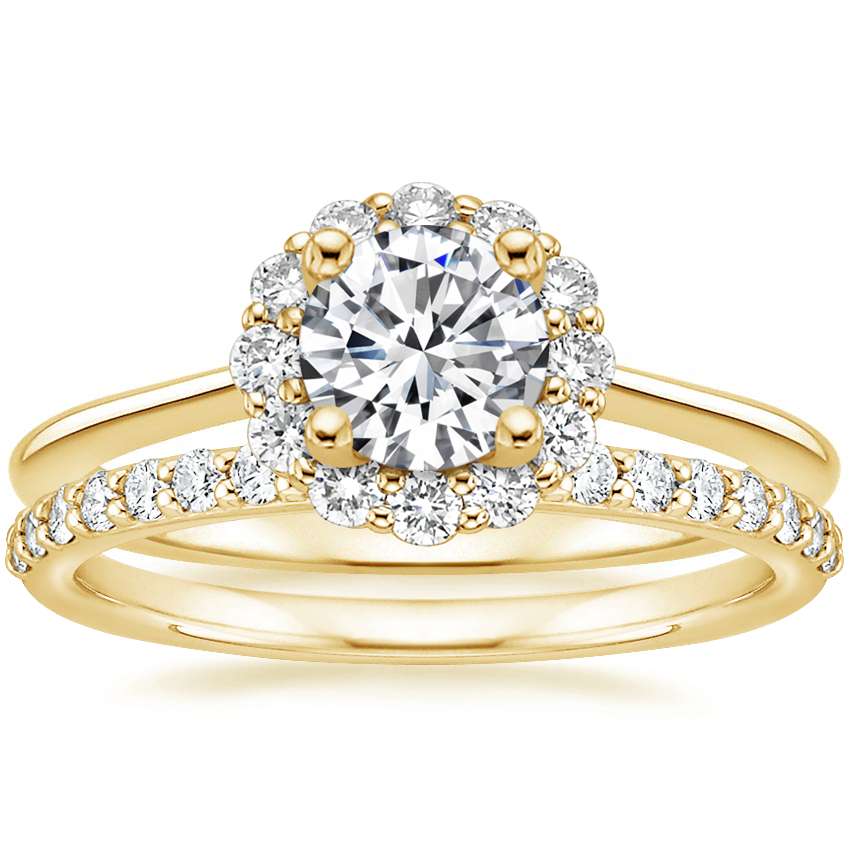 18K Yellow Gold Calla Diamond Ring (1/3 ct. tw.) with Petite Shared Prong Diamond Ring (1/4 ct. tw.)
