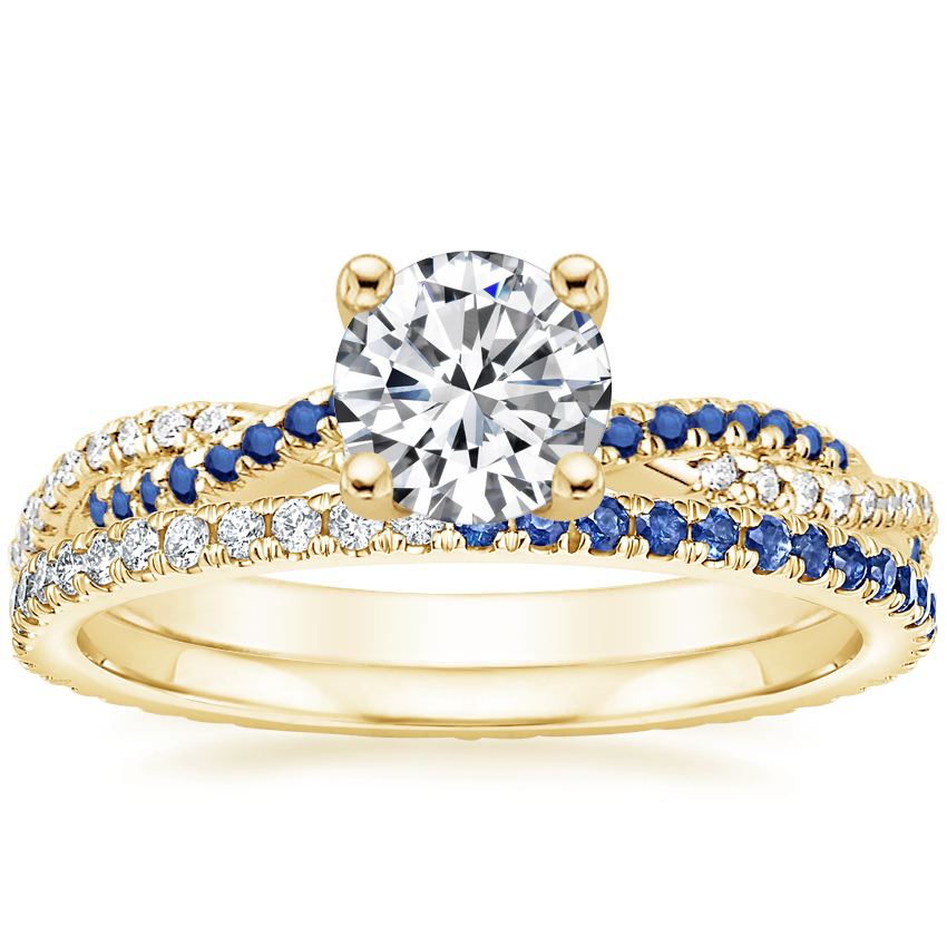 18K Yellow Gold Petite Luxe Twisted Vine Sapphire and Diamond Ring (1/8 ct. tw.) with Ballad Sapphire and Diamond Eternity Ring