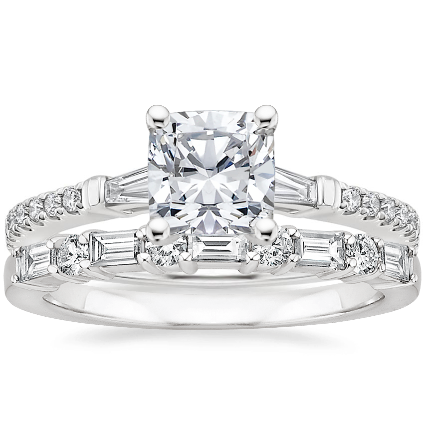 18K White Gold Luxe Tapered Baguette Diamond Ring (1/4 ct. tw.) with Leona Diamond Ring (1/3 ct. tw.)