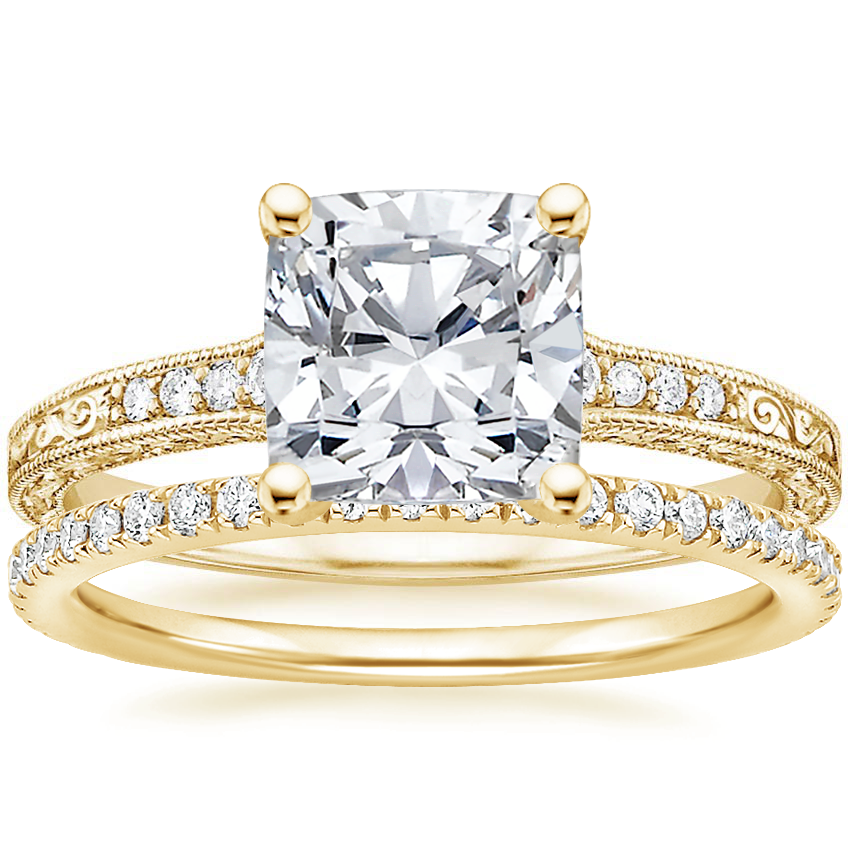 18K Yellow Gold Luxe Hudson Diamond Ring (1/10 ct. tw.) with Luxe Ballad Diamond Ring (1/4 ct. tw.)