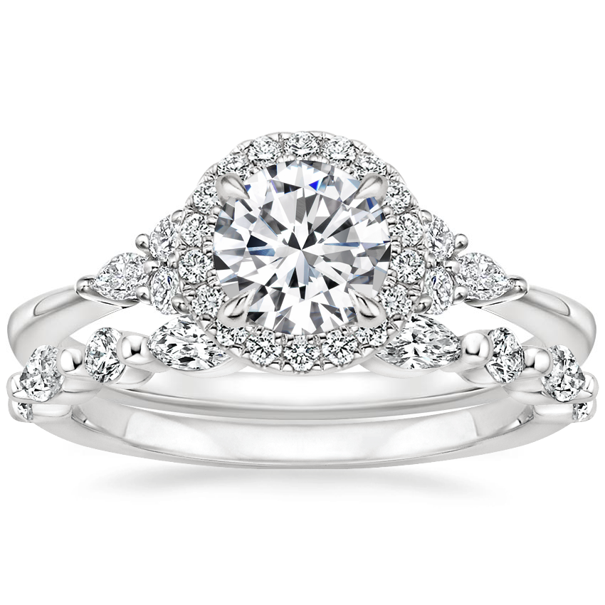 18K White Gold Nadia Halo Diamond Ring with Versailles Diamond Ring (3/8 ct. tw.)