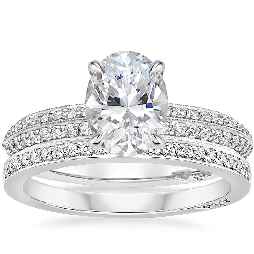 Platinum Tacori Sculpted Crescent Knife Edge Diamond Ring with Tacori Dantela Diamond Ring (1/8 ct. tw.)