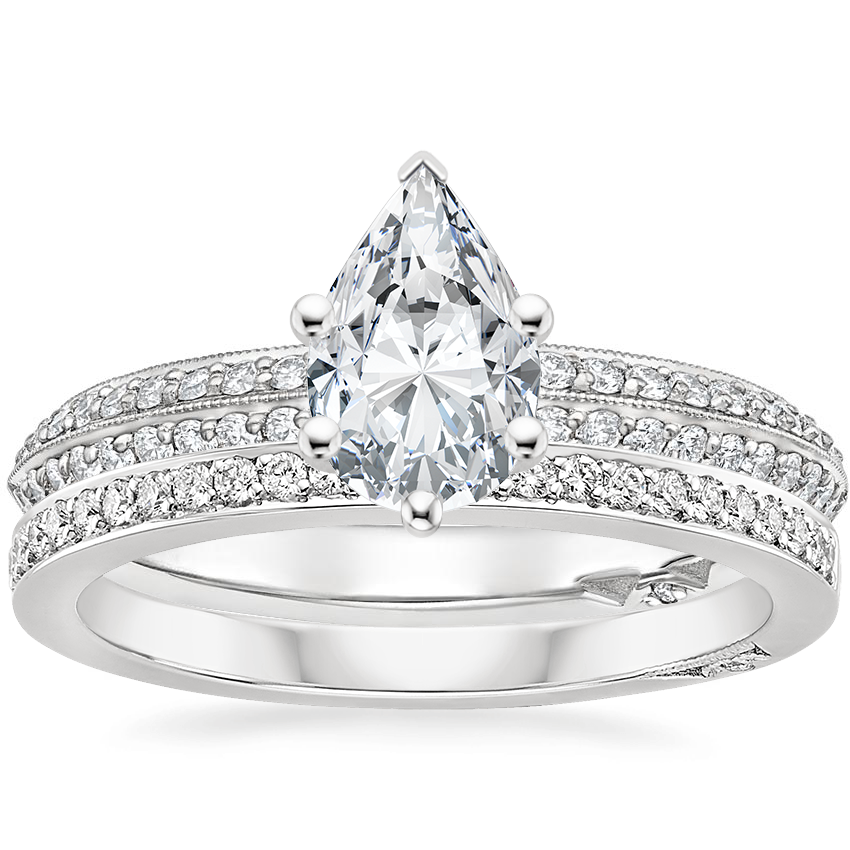 Platinum Tacori Sculpted Crescent Knife Edge Diamond Ring with Tacori Dantela Diamond Ring (1/8 ct. tw.)