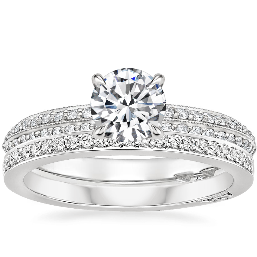 18K White Gold Tacori Sculpted Crescent Knife Edge Diamond Ring with Tacori Dantela Diamond Ring (1/8 ct. tw.)