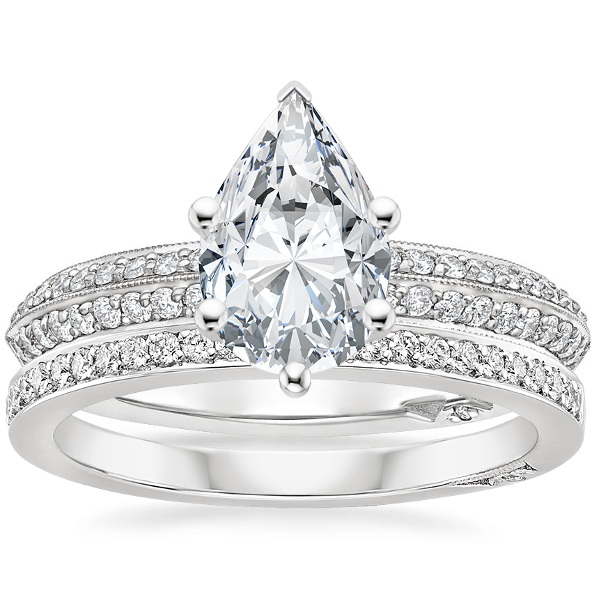 18K White Gold Tacori Sculpted Crescent Knife Edge Diamond Ring with Tacori Dantela Diamond Ring (1/8 ct. tw.)