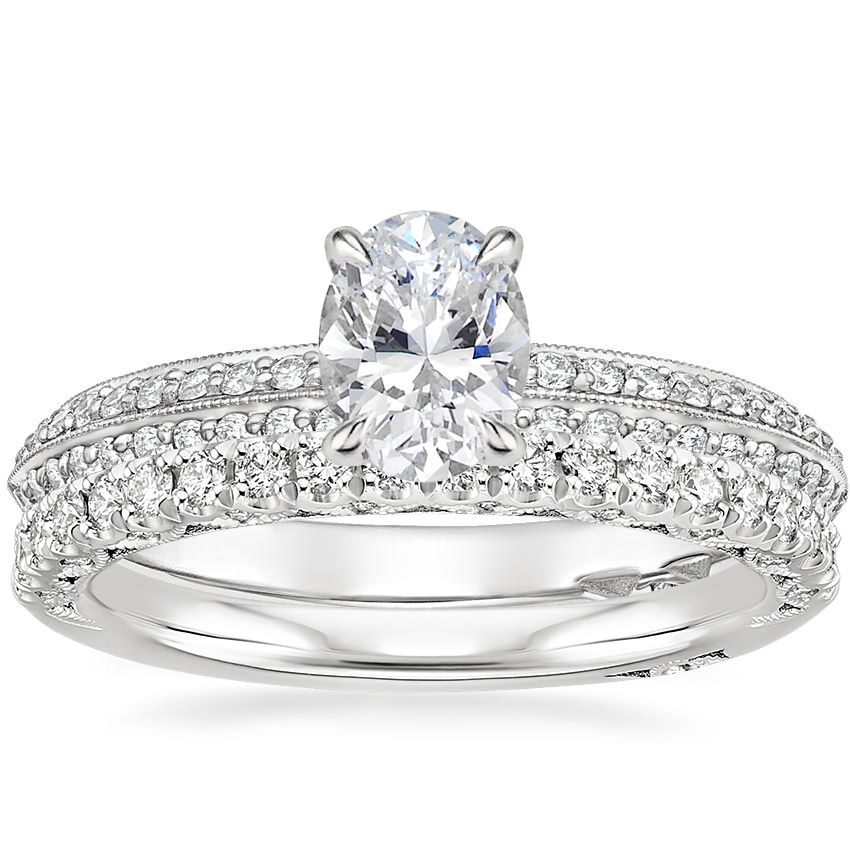 18K White Gold Tacori Sculpted Crescent Knife Edge Diamond Ring with Tacori Petite Crescent Diamond Ring (1/4 ct. tw.)