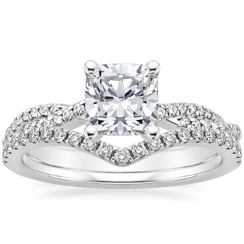 18K White Gold Petite Luxe Twisted Vine Diamond Ring (1/4 ct. tw.) with Flair Diamond Ring (1/6 ct. tw.)