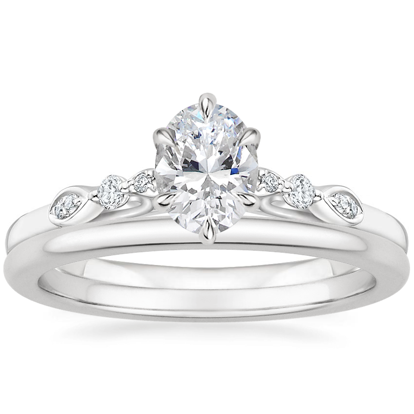 18K White Gold Rochelle Diamond Ring with Petite Comfort Fit Wedding Ring