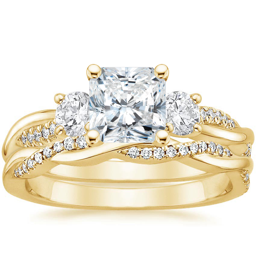 18K Yellow Gold Three Stone Petite Twisted Vine Diamond Bridal Set (1/2 ct. tw.)