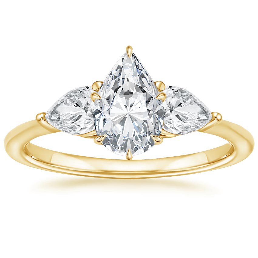 14K Yellow Gold Luxe Opera Three Stone Diamond Ring, large top view
