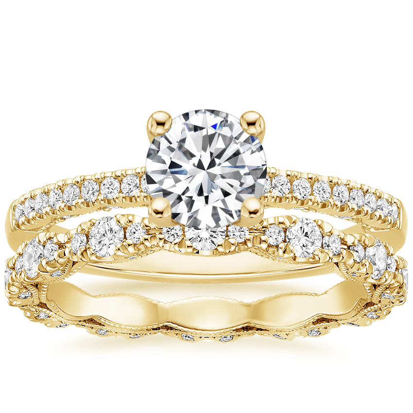 18K Yellow Gold Tacori Coastal Crescent Pavé Diamond Ring with Tacori Petite Crescent Pavé Eternity Diamond Ring (5/8 ct. tw.)