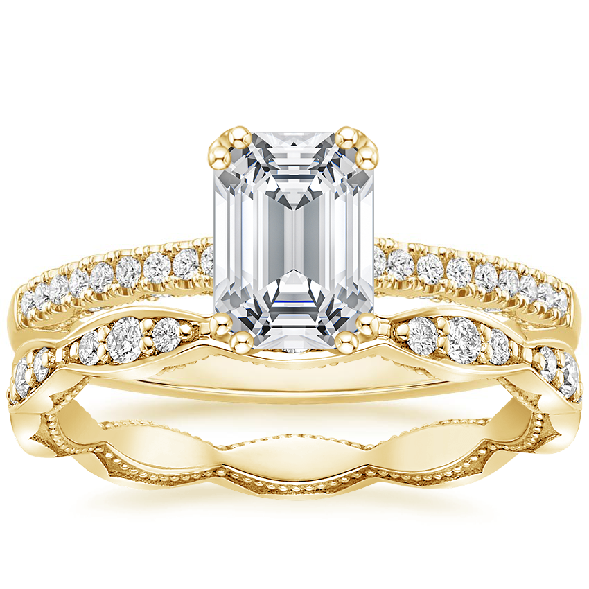 18K Yellow Gold Tacori Coastal Crescent Pavé Diamond Ring with Tacori Sculpted Crescent Eternity Diamond Ring (1/3 ct. tw.)