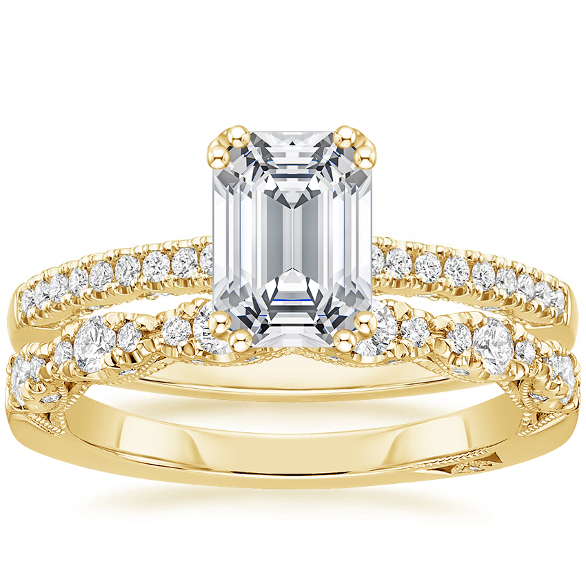 18K Yellow Gold Tacori Coastal Crescent Pavé Diamond Ring with Tacori Petite Crescent Pavé Diamond Ring (1/3 ct. tw.)