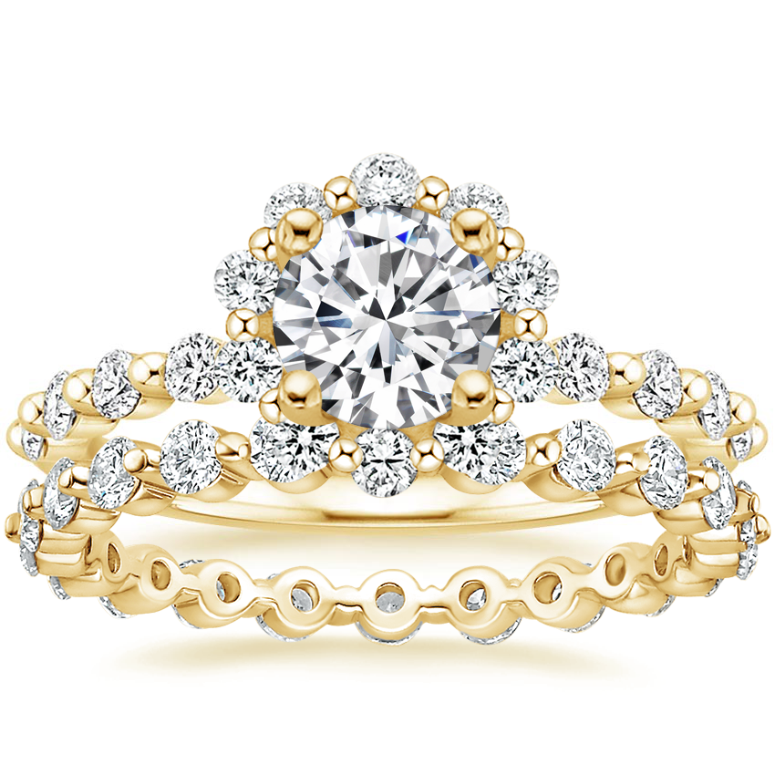 18K Yellow Gold Marseille Halo Diamond Ring (1/2 ct. tw.) with Marseille Eternity Diamond Ring (2/3 ct. tw.)