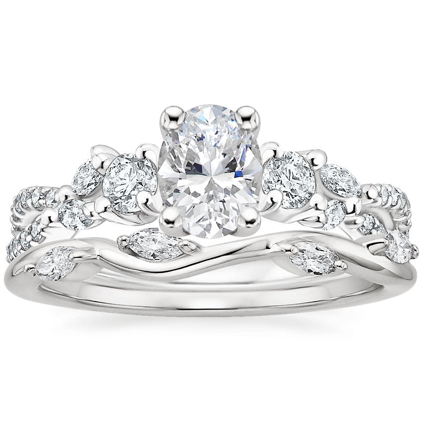 18K White Gold Three Stone Luxe Willow Diamond Ring (1/2 ct. tw.) with Winding Willow Diamond Ring