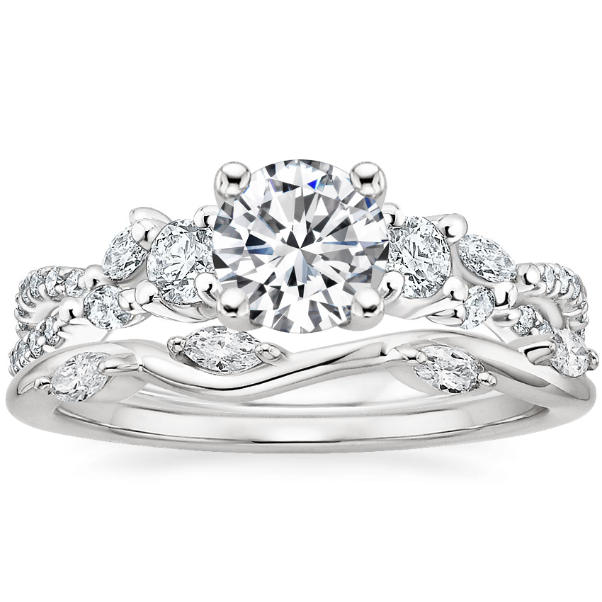 18K White Gold Three Stone Luxe Willow Diamond Ring (1/2 ct. tw.) with Winding Willow Diamond Ring