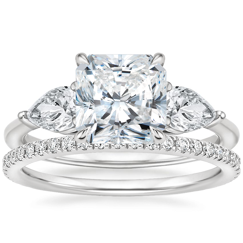 18K White Gold Luxe Opera Three Stone Diamond Ring with Luxe Ballad Diamond Ring (1/4 ct. tw.)