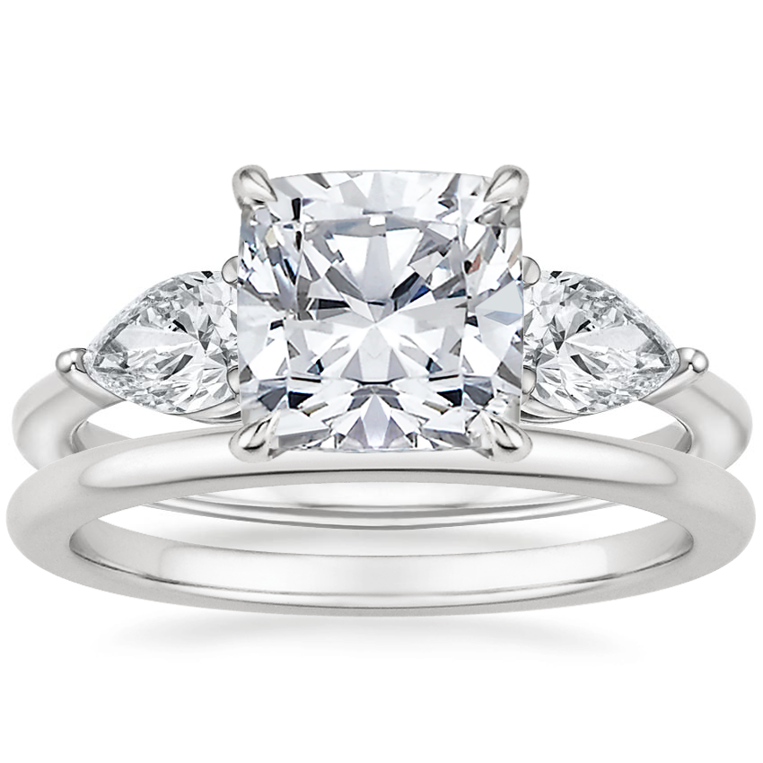 Platinum Luxe Opera Three Stone Diamond Ring with Petite Comfort Fit Wedding Ring
