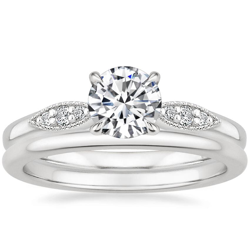 18K White Gold Isadora Diamond Ring with Petite Comfort Fit Wedding Ring