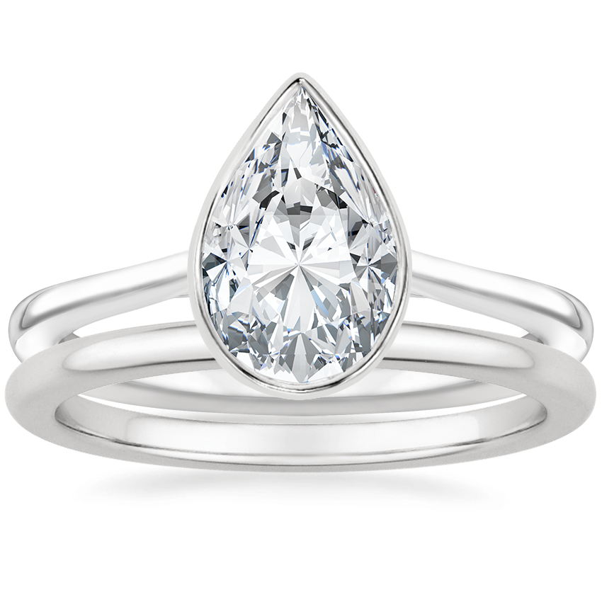 Platinum Petite Luna Bezel Ring with Petite Comfort Fit Wedding Ring