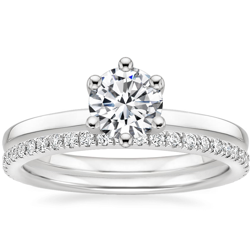18K White Gold Six Prong Hidden Halo Diamond Ring with Luxe Ballad Diamond Ring (1/4 ct. tw.)